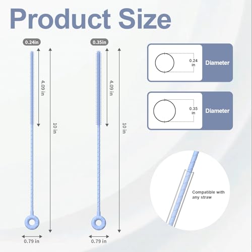 YOTIME Silicone Straw Cleaner Brush, 2 Pcs Reusable Straw Brush(6mm+9mm) for Cleaning Narrow & Wide Straws, Tumblers, Blue - color: Blue