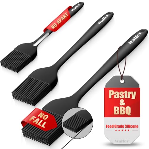 Walfos 3 Size Basting Brush, 600°F High Heat Resistant Silicone Pastry Brushes for BBQ, Baking, Kitchen Cooking, Desserts- BPA Free&Dishwasher Safe - color: Black, size: Extra Large + Large + Small