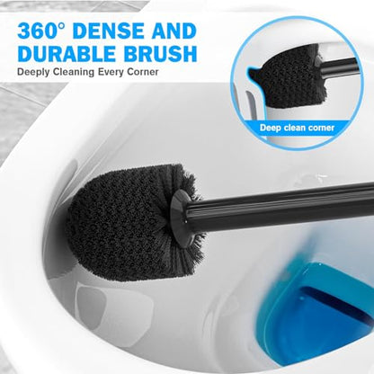 Toilet Plunger and Brush Set, Bowl Brush and Heavy Duty Toilet Plunger with Ventilated Holder, 2-in-1 Toilet Brush and Plunger Combo for Bathroom Deeply Cleaning（Black - color: Black01