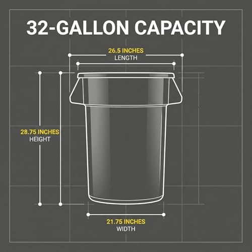 Kleen Commercial Brute Heavy-Duty Round Trash Can, 32-Gallon, Gray, Utility Garbage Container, Landscapers/Construction Sites/Restaurants/Offices/Warehouses Made in USA - size: 32 Gallon