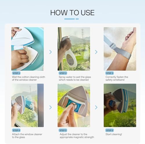 Magnetic Glass Cleaner Tools - Double Sided Windows Glass Cleaner Wiper for 0.2-1.4 Inch(5-35mm) with 1 Pc Microfiber Cleaning Cloth (Beige) 5-Files Adjustable Windshield Cleaner Tool for High-Rise