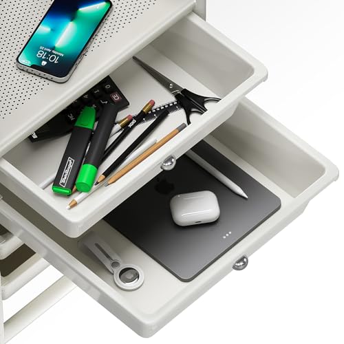 5-Tier Rolling Cart with 5 Drawers, Rolling Utility Cart with 2 Lockable Caster Wheels, Multipurpose Mobile Rolling Storage Drawer Cart for Office Bathroom Kitchen, Ivory White - size: White, 5-Tier