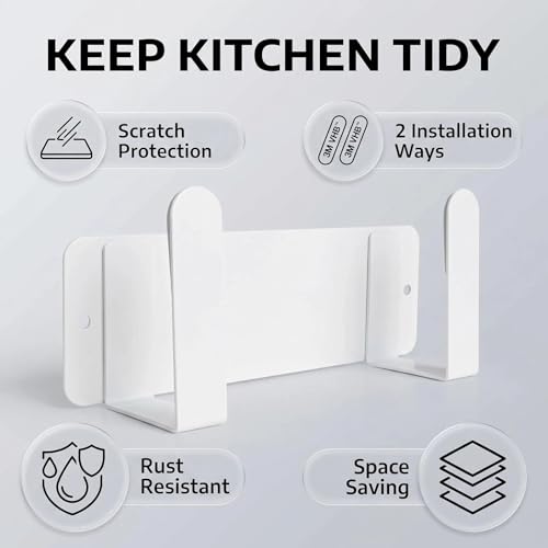 Pot Lid Rack, Wall Mounted 304 Stainless Steel Multi-Functional Storage Holder, Fits Cutting Boards, Pot Lids, Bathroom Scales, Self-Adhesive & Screw Mounting, Kitchen & Bathroom Organizer (White) - color: White