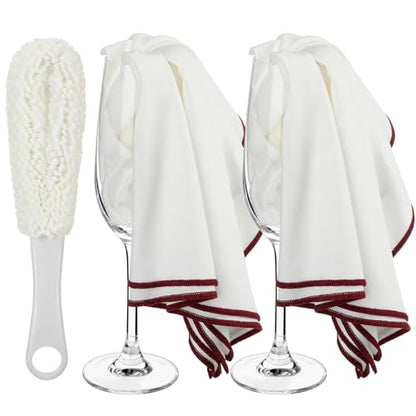 3 Pcs Wine Glass Cleaner Set Large Microfiber Polishing Cloths Wine Glass Cleaning Brush Lint-Free Drying Towels for Stemware Glassware Bar Restaurant Kitchen Supplies(White) - color: White