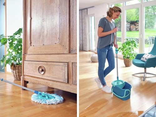 Leifheit Clean Twist Disc Mop Ergo Mop and Bucket, Floor Mop with Moisture-Controlled Spin Mop, Easy-Steer 360 Joint Microfibre Mop Head, 33cm Wide, Twist Mop - style: Clean Twist 2.0