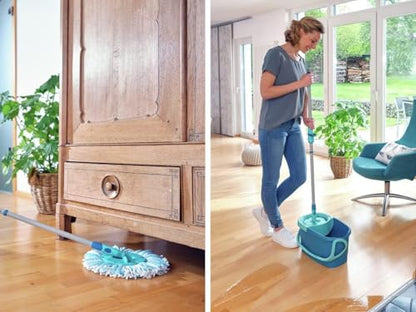 Leifheit Clean Twist Disc Mop Ergo Mop and Bucket, Floor Mop with Moisture-Controlled Spin Mop, Easy-Steer 360 Joint Microfibre Mop Head, 33cm Wide, Twist Mop - style: Clean Twist 2.0
