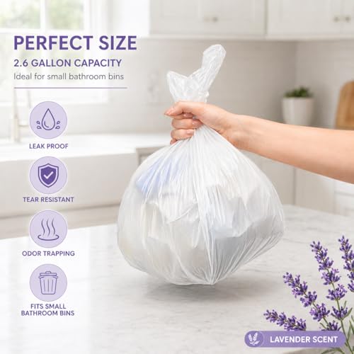 4 gallon Small Trash Bags Lavender Scented (200 Count) CCLINERS White Bathroom Garbage Bags 15 Liter Diaper Bags Mini Wastebasket Can Liners for Home Office Bins (200 Bags) - size: 200 Count (Pack of 1)