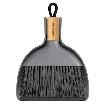 MR.SIGA Mini Dustpan and Brush Set, Portable Cleaning Brush and Dustpan Combo with Bamboo Handle, Gray, 1 Set - color: Gray