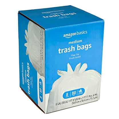 Amazon Basics 8 Gallon Flap Tie Trash Bags, Fresh Scent, 80 Count (Pack of 3) - size: 80 Count (Pack of 3)