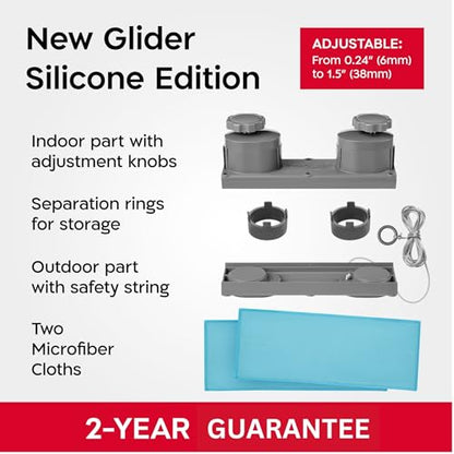 Tyroler Magnetic Window Cleaner Tool | The Silicone Glider R-3 AFC Fits Windows 0.2"-1.5" Thick | Double Sided Outside Window Cleaner Tool | Adjustable Control