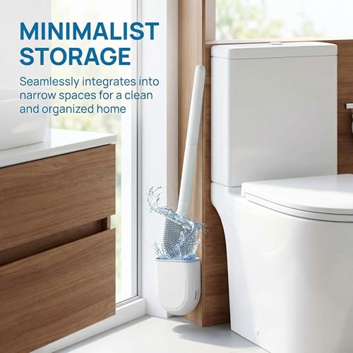 RV Silicone Toilet Brush with Holder, Drill-Free Wall Mounted Toilet Bowl Cleaner, Anti-Drip Anti-Roll Compact Brush for RV Camper & Small Bathroom - color: White