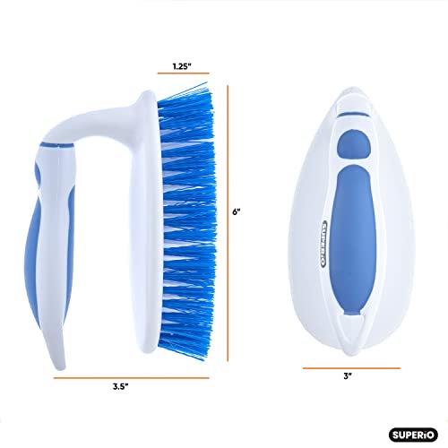 Superio Cleaning Scrub Brush with Stiff Bristles and Comfort Grip Handle,Blue 2 Pack Heavy-Duty Household Utility Scrubber for Kitchen, Bathroom, Shower, Sink, Toilet
