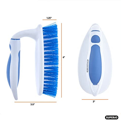 Superio Cleaning Scrub Brush with Stiff Bristles and Comfort Grip Handle,Blue 2 Pack Heavy-Duty Household Utility Scrubber for Kitchen, Bathroom, Shower, Sink, Toilet