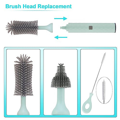 Rechargeable Electric Bottle Brush Cleaner Set, 360° High Speed Rotation Silicone Cleaning Brush with Bottle Brush, Pacifier Brush, Straw Brush, Perfect for Baby Bottle,Cup, Kitchen Utensils - color: Blue