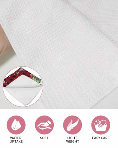 Buffalo Christmas Dish Towels Set, Waffle Weave Kitchen Towels 3 Pieces, Red Snowman Snowflake Microfiber Hair Face Bath Tea Towel Absorbent Quick Drying Cleaning Dish Cloths, 12"x12" - color: Red Black, size: 3PCS,12"x12"