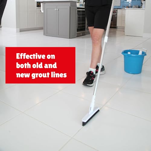 Grout Brush - Heavy Duty Grout Scrub Brush with Long Handle - Shower Floor Scrubber for Cleaning - Tile Scrub Brush with Stiff Bristles - Grout Cleaner Brush for Tile Floors, Bathroom, Shower Corners