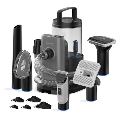 FURME Professional Plus Pet Grooming Vacuum Kit - Cat & Dog Grooming Kit for Easy Pet Care at Home, Quiet & Safe Dog Hair Remover Machine with Brush, Clipper, Shedding & Cleaner Tools & 2L Canister - size: 2 Liter Canister