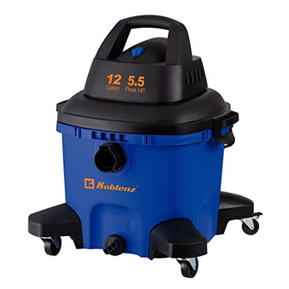 Koblenz WD-12 L4 Wet Dry Vacuum Cleaner, 12 Gallon 5.5 PHP, 3-in-1 Suction & Blower, 32 ft Reach, Drain Plug, Large Vacuum Cleaner for Car, Shop Vacuum Wet and Dry, Click-N-Lock Hose, Blue/Black - size: 12 Gallon 5.5 HP