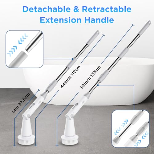 Electric Spin Scrubber, Bathroom Cleaner, Power Shower Cleaning Brush with Extendable Handle & 4 Brush Heads, Shower Scrubber for Bathtub Tile Grout Kitchen Window and Floor