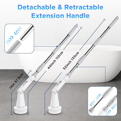 Electric Spin Scrubber, Bathroom Cleaner, Power Shower Cleaning Brush with Extendable Handle & 4 Brush Heads, Shower Scrubber for Bathtub Tile Grout Kitchen Window and Floor