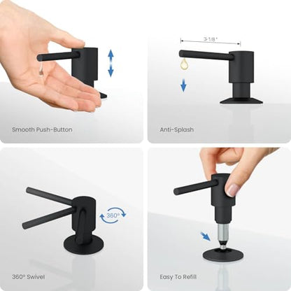 KIBI Kitchen Sink Soap Dispenser | 8.5 oz Countertop Refillable Bottle | Easy Top Refill Pump | Durable Brass Build with Rust-Resistant Finish | Perfect for Kitchen, Bar, Laundry (Matte Black) - color: Matte Black