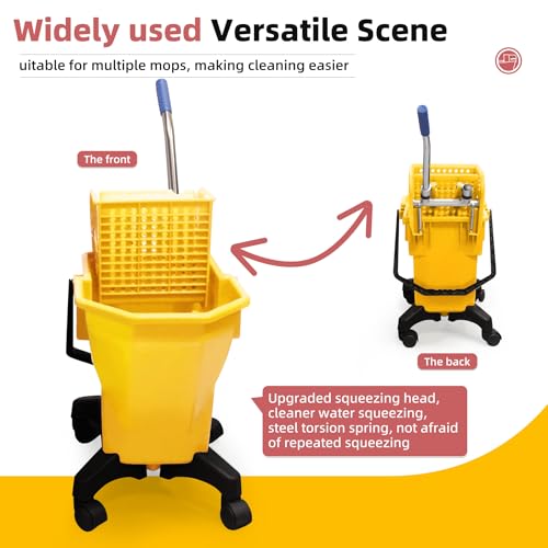 6.6 Gallons Mop Bucket with Wringer - Non-Tip Design & Heavy-Duty Plastic, Spin Mop System for Hardwood Floors, Space-Saving Single Bucket (Yellow, 6.6 Gallons)