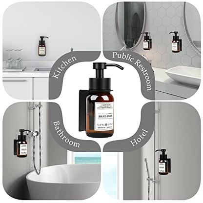 8.5oz Brown Glass Soap Dispenser 2 Pack for Kitchen Bathroom Black | Leakproof conditioner and hand soap pump set with waterproof DIY labels; rustproof holder saves countertop space. - color: Amber Set of 2