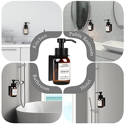 8.5oz Brown Glass Soap Dispenser 2 Pack for Kitchen Bathroom Black | Leakproof conditioner and hand soap pump set with waterproof DIY labels; rustproof holder saves countertop space. - color: Amber Set of 2