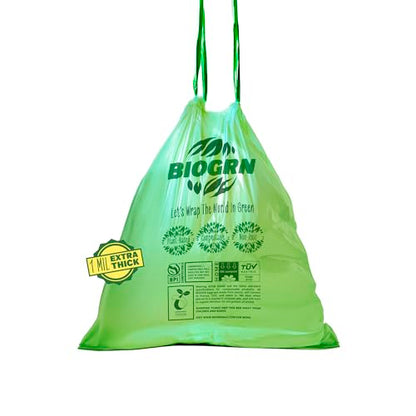 2.6-3 Gallon Compostable Trash Bags Drawstring 50 Bags Extra Thick 1 Mil 11.36 Liter Small Biodegradable Trash Bags for Kitchen Countertop Bin ASTM D6400, US BPI and OK Compost Home Certified - color: 3 Gal, Drawstring Bags, 50 Count