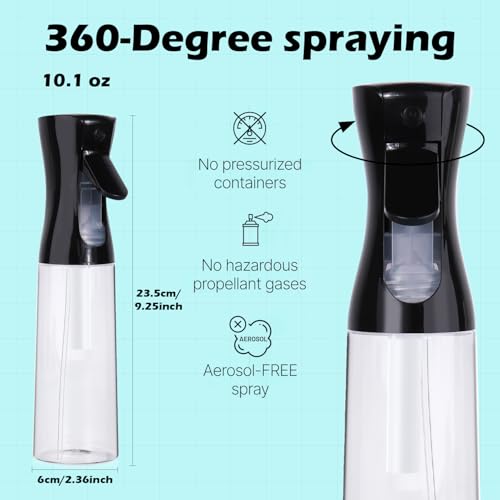 2 Pack Continuous Spray Bottles(10.1oz/300ml)- Ultra Fine Plastic Mist Sprayer Water Spray Bottle For Hairstyling, Cleaning, Salons, Plants, Essential Oil Scents Black