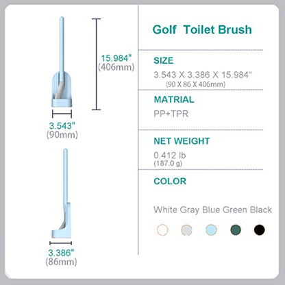 Toilet Brush, Long Handle Golf Toilet Brush with Holder 360° Deep Cleaning Flexible Silicone Toilet Cleaner Brush Wall Mounted for Bathroom (Blue) - color: Blue