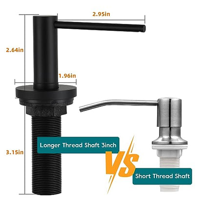 Gappo Upgraded Matte Black Soap Dispenser for Kitchen Sink, Stainless Steel Countertop Pump, Built in Sink Soap Dispenser with 47" Extension Tube kit - color: Matte Black