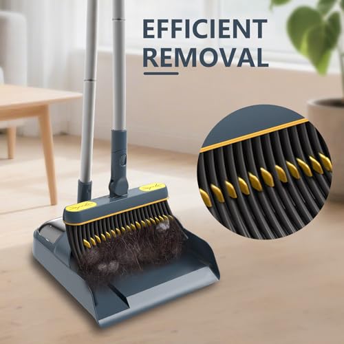 54" Lightweight Broom and Dustpan Set with 180° Rotating Upright Stand, Comb Teeth & Long Handle - Indoor Home Storage Solution for Kitchen, Room, Office