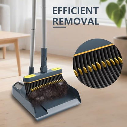 54" Lightweight Broom and Dustpan Set with 180° Rotating Upright Stand, Comb Teeth & Long Handle - Indoor Home Storage Solution for Kitchen, Room, Office