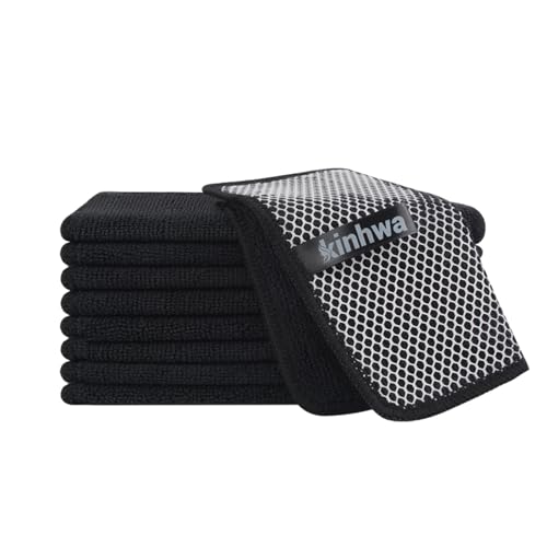 KinHwa Kitchen Washcloths for Dishes Absorbent Microfiber Dish Cloths Quick Dry Dish Rags with Poly Scour Scrub Side Ideal for Kitchen Cleaning (Black, 9inchx9inch 9 Pack) - color: Black, size: 9inchx9inch 9 Pack
