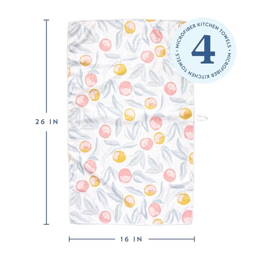 ELYN Microfiber Kitchen Dish Towel Set, Quick-Dry & Absorbent Waffle Weave Cleaning Towels, Set of 4 Kitchen Towels, Paper Towels Alternative (Oranges & Gingham) - color: Oranges & Gingham, style: Dish Towel - 4 Pack