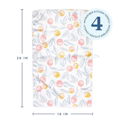 ELYN Microfiber Kitchen Dish Towel Set, Quick-Dry & Absorbent Waffle Weave Cleaning Towels, Set of 4 Kitchen Towels, Paper Towels Alternative (Oranges & Gingham) - color: Oranges & Gingham, style: Dish Towel - 4 Pack
