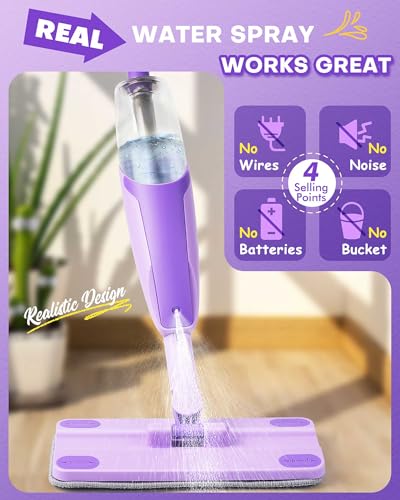 Purple Mini Spray Mop for Toddler-Montessori Cleaning Toy that Real Spray Water,Pretend Playhouse Essentials for Girls Ages 3-8,Toddler Educational Housekeeping Set - size: Purple, style: Spray Mop
