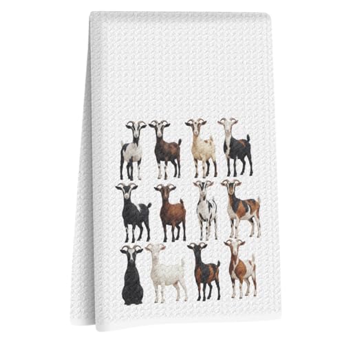 Goat Kitchen Towels 24x14 Inch, Goat Gifts Reusable Dish Towels for Kitchen Bathroom Decor, Waffle Weave Absorbent Hand Cloth Tea Towel, Microfiber Towel, Sheep Lovers Gifts for Women Mom Friends - color: Goat Print