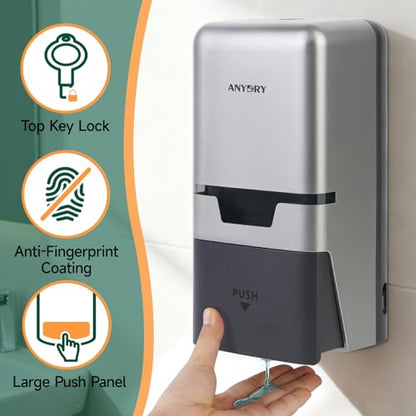 anydry Manual Liquid Soap Dispenser Wall Mount, 27oz (800 ml) Large Capacity for Commercial Bathroom - color: Silver
