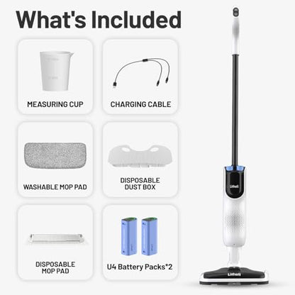 LiTHELi Cordless Vacuum Mop Cleaner, 2-in-1 Hard Floor Stick Vacuum, Wet Dry Mop, 2 Disposable Dust Boxes, 14 Disposable Pads & 1 Washable Pad, 2 Swappable 4000mAh Batteries