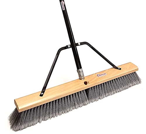 Heavy Duty 24" Multi-Surface Push Broom with Green/Black Handle for Garage, Warehouse, Driveways, Sidewalks, Patio Sweeping