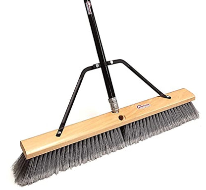 Heavy Duty 24" Multi-Surface Push Broom with Green/Black Handle for Garage, Warehouse, Driveways, Sidewalks, Patio Sweeping