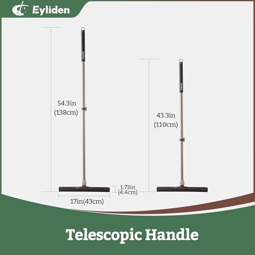 Eyliden Floor Squeegee for Water Removal, 17-inch EVA Dual-Layer Blade | Won’t Scratch Floors, Quick Water/Soap Removal in One Pass, for Kitchen, Bathroom, Tile, Hardwood, Telescoping Long Handle