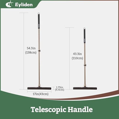 Eyliden Floor Squeegee for Water Removal, 17-inch EVA Dual-Layer Blade | Won’t Scratch Floors, Quick Water/Soap Removal in One Pass, for Kitchen, Bathroom, Tile, Hardwood, Telescoping Long Handle