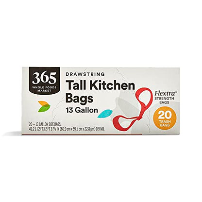 365 by Whole Foods Market, Flextra Strength Drawstring Tall Kitchen Trash Bags, 13 Gallon, 20 Count - size: 20 Count (Pack of 1)