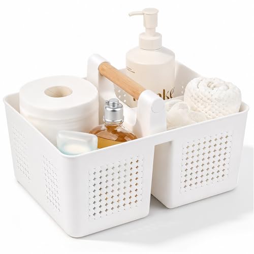 JiatuA Shower Caddy Basket Portable Caddy Organizer with Handle Cleaning Supplies Caddy Plastic Tool Storage for Bathroom Kitchen College Dorm Bedroom, Small White - color: White, size: Small