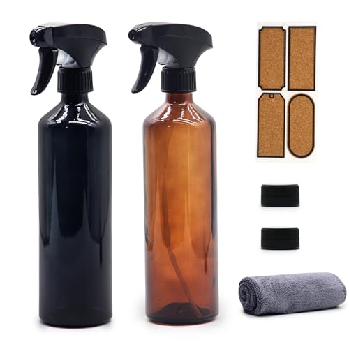 OFFIDIX Glass Spray Bottles for Cleaning,16 OZ 2 Pack Continuous Empty Water Mister Spray Bottles for Hair,Plants Mister,Adjustable Nozzle,Amber and Black - color: Amber+Black