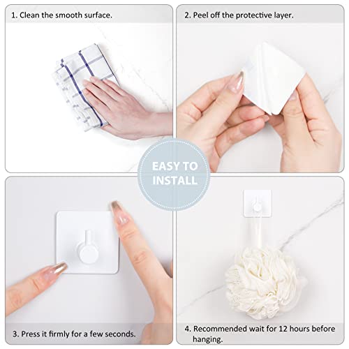 VIS'V Adhesive Towel Hooks, Waterproof Shower Wall Stick on Hooks, 2 Extra Adhesive Strips, White, 4 Pcs - color: White
