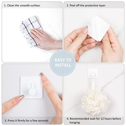 VIS'V Adhesive Towel Hooks, Waterproof Shower Wall Stick on Hooks, 2 Extra Adhesive Strips, White, 4 Pcs - color: White